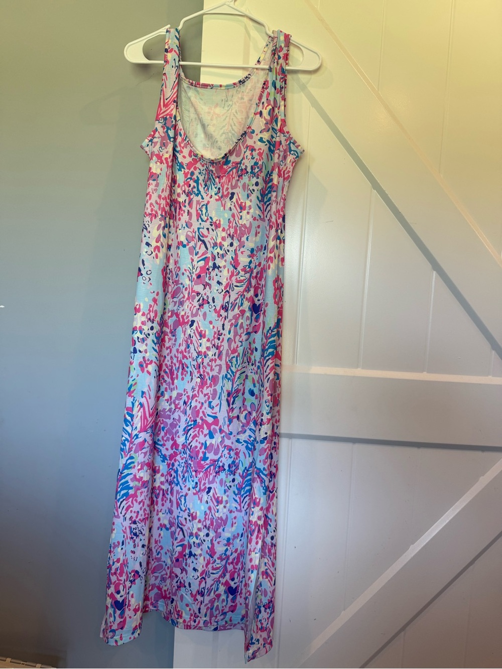 Sleeveless Floral Maxi Dress - Pink & Blue. Large